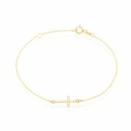 Bracelet Cobeia Croix Maille Forçat Or Jaune Oxyde De Zirconium