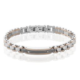 Bracelet Identite Acier Blanc Et Rose Blas