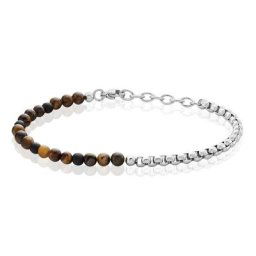 Bracelet Acier Blanc Christiano œil De Tigre Onyx