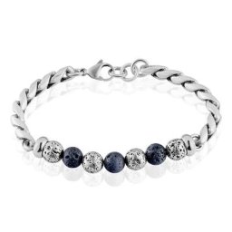 Bracelet Gulustan Acier Gris Vieilli Pierres De Lave