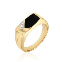 Chevalière Plaqué Or Jaune Maximino Oxydes De Zirconium Et Email Noir