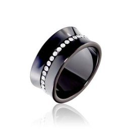 Bague Ceramik Design Argent Blanc Céramique Et Strass