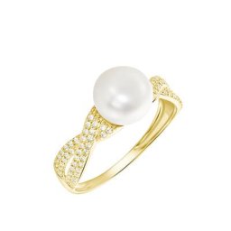 Bague Maria-theresa Or Jaune Perle De Culture Et Oxyde De Zirconium