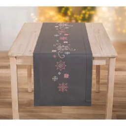 Chemin de table à broder « cristaux rose/blanc/argenté »