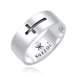 KUZZOI - KUZZOI Bague Tendance à l'oxydation croisée des hommes en argent sterling 925 1 unité