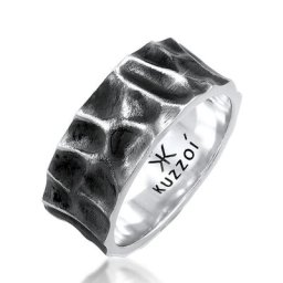 KUZZOI - KUZZOI Bague à anneau pour homme martelée d'occasion ayant l'air solide en argent 1 unité