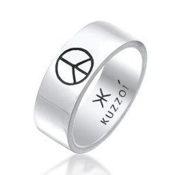 KUZZOI - KUZZOI Bague Hommes bande Peace symbole tendance en argent sterling 925 oxydé 1 unité