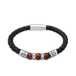 KUZZOI - KUZZOI Bracelet Herren Leder Bead Magnet-Verschlu 925er Silber 1 unité