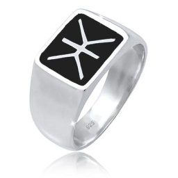 KUZZOI - KUZZOI Bague chevalière homme logo tendance avec émail en argent sterling 9 1 unité