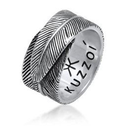 KUZZOI - KUZZOI Bague Plume pour homme Déclaration Chunky Vintage Trend Solide en argent s 1 unité