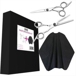 UNIQ - Set de coiffure UNIQ avec deux ciseaux et une cape coiffeur Poils 1 unité