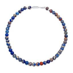 KUZZOI - KUZZOI Collier Hommes perles avec des pierres d'agate en argent sterling 925 collier 1 unité