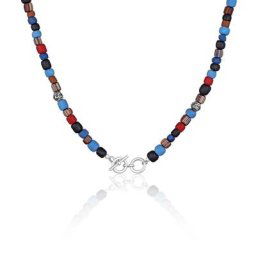 KUZZOI - KUZZOI Collier Hommes T-Bone fermeture Perles de verre bleu en argent sterling 92 collier 1 unité