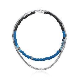 KUZZOI - KUZZOI Collier Hommes Couches Beads Set avec des perles de verre en argent sterli collier 1 unité