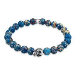 KUZZOI - KUZZOI Bracelet Homme symbole de la tête mort avec des boules d'agate en argen 1 unité