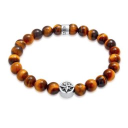 KUZZOI - KUZZOI Bracelet Perle de boussole en Oeil tigre pour homme Tendance argent 1 unité