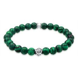 KUZZOI - KUZZOI Bracelet Hommes oxydé Malachite look avec des boules d'agate en argent ste 1 unité