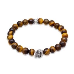 KUZZOI - KUZZOI Bracelet Hommes symbole tête de mort avec perles d'oeil tigre en argent 1 unité