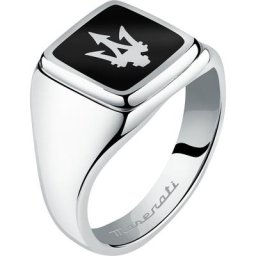 Maserati - Bague pour hommes Acier inoxydable, Émail noir, argent 1 unité