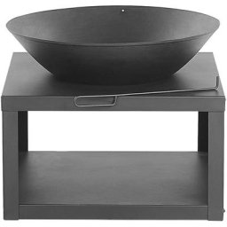 Beliani - Braséro Rond au Charbon avec Porte Bûche Chauffage Extérieur en Acier Noir Très Décoratif