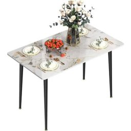 Table à Manger en Marbre - 120x70cm Grande Tables de Cuisine 6 Personnes Meubles de Salle à Manger