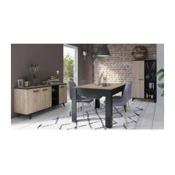 Ensemble séjour Enfilade + Table haute + Vitrine - Décor chene brossé - wayne - Demeyere