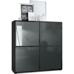 Buffet haut Armoire Cabinet Commode Cuba V2 Noir mat - haute brillance - Portes en Gris laqué haute