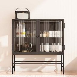 Moderne Buffet Cuisine Rangement, Buffet Crédences Salon Noir, Verre Bahut de Salle à Manger,