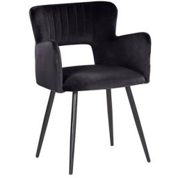 Chaise de Salle à Manger en Velours Noir avec Pieds Obliques en Acier Design Rétro Scandinave