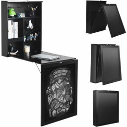 Table Murale Rabattable Pliable avec Compartiment Intégrée et Tableau Noir, Gain de Place comme