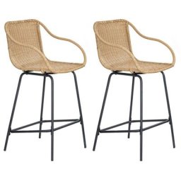 Lot de 2 chaises d'ilot et bar 65 cm en rotin synthétique et métal moorea - Naturel