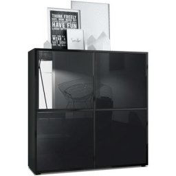 Buffet haut Armoire Cabinet Commode Cuba V2 Noir mat - haute brillance - Portes en Noir laqué haute