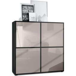 Buffet haut Armoire Cabinet Commode Cuba V2 Noir mat - haute brillance - Portes en Gris sable laqué