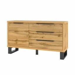 Buffet design 140cm. Collection milo une porte et trois tiroirs. Coloris chêne. - Marron - Bois