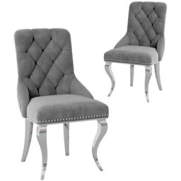 Lot de 2 chaises en velours gris pieds en métal argenté rocco - gris