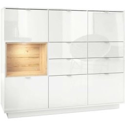 Buffet haut Metro V2 Cabinet Commode Blanc haute brillance insert coloré - Insertion en Chêne
