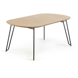 Table extensible Novac 140 (220) x 90 cm contreplaqué de chêne et pieds en acier noir - Naturel