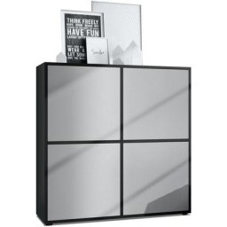 Vladon - Buffet haut Armoire Cabinet Commode Cuba V2 Noir mat - haute brillance - Portes en Gris