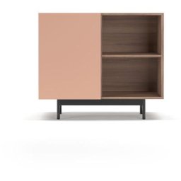 Buffet de rangement bas en mélamine, collection printed, avec 1 porte, couleur noyer et rose