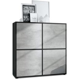 Vladon Buffet haut Armoire Cabinet Commode Cuba V2 Noir mat - haute brillance - Portes en Aspect