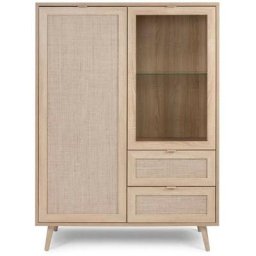 Vitrine de salon 139 cm Chêne clair avec deux portes et deux tiroirs Chêne clair
