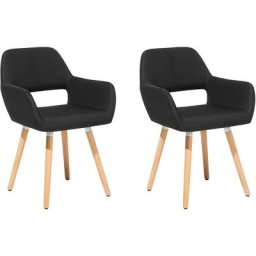 Beliani - Lot 2 Chaises Fauteuils Tapissées en Tissu Noir sur Pieds en Bois Design Rétro Tendance