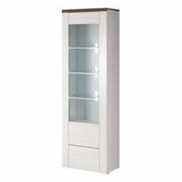 Vitrine haute design 1 porte avec éclairage led collection santiago. Coloris blanc effet bois et