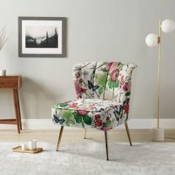 Hulala Home - Chaise de Salon avec Pieds en Métal, Fauteuil Confortable en Tissu Floral, Chaise