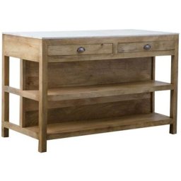 Ilot central en bois de manguier et marbre blanc Louisa - Blanc