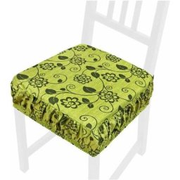 Coussin pour Chaise En Coton Amovible Lavable Bande Élastique Housse De Chaise Fleurì - Vert