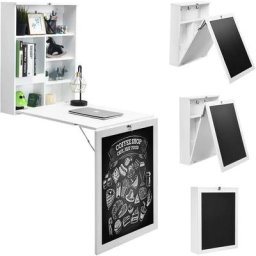 Table Murale Rabattable Pliable avec Compartiment Integree et Tableau Noir, Gain de Place comme
