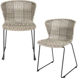 Whitelabel - Lot de 2 chaises de jardin empilable en rotin polyéthylène - Off White - Wings