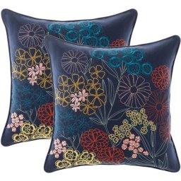 Lot de 2 Willy Classic Taies d‘Oreiller Brodée de Fleurs, 45x45cm Navy