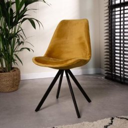 Jace Chaise Salle À Manger Industrielle Jaune Velours - Jaune, Noir